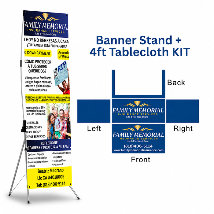 X Stand Banner 30x65 + Table Cloth with Logo 4ft Personalized