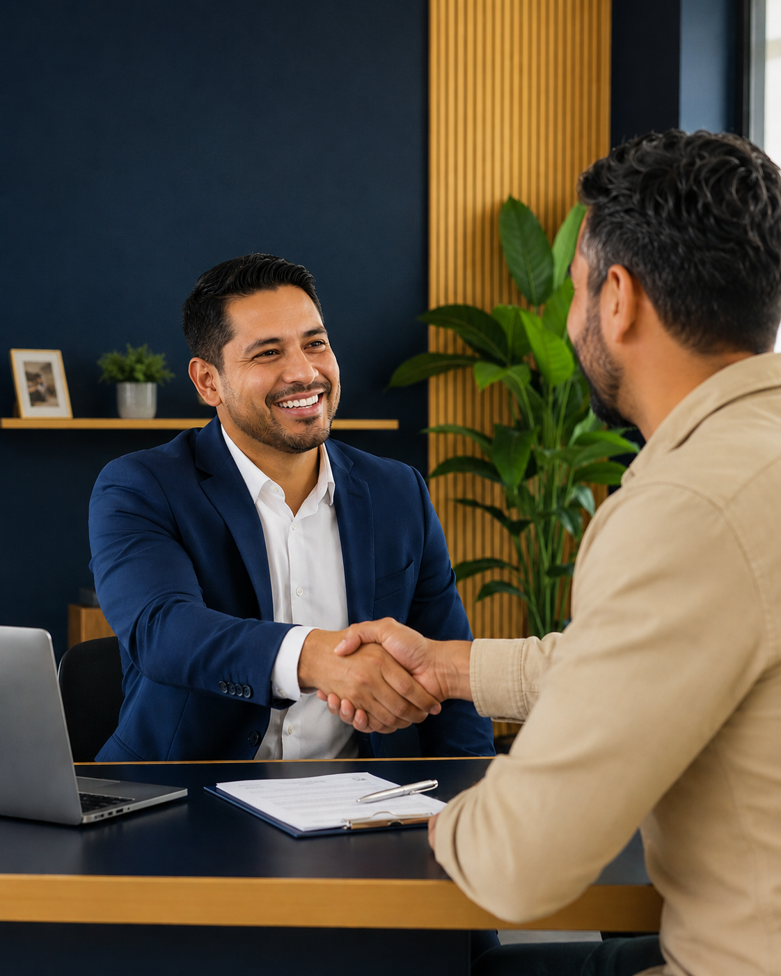 Advisor closing a business insurance agreement with a client