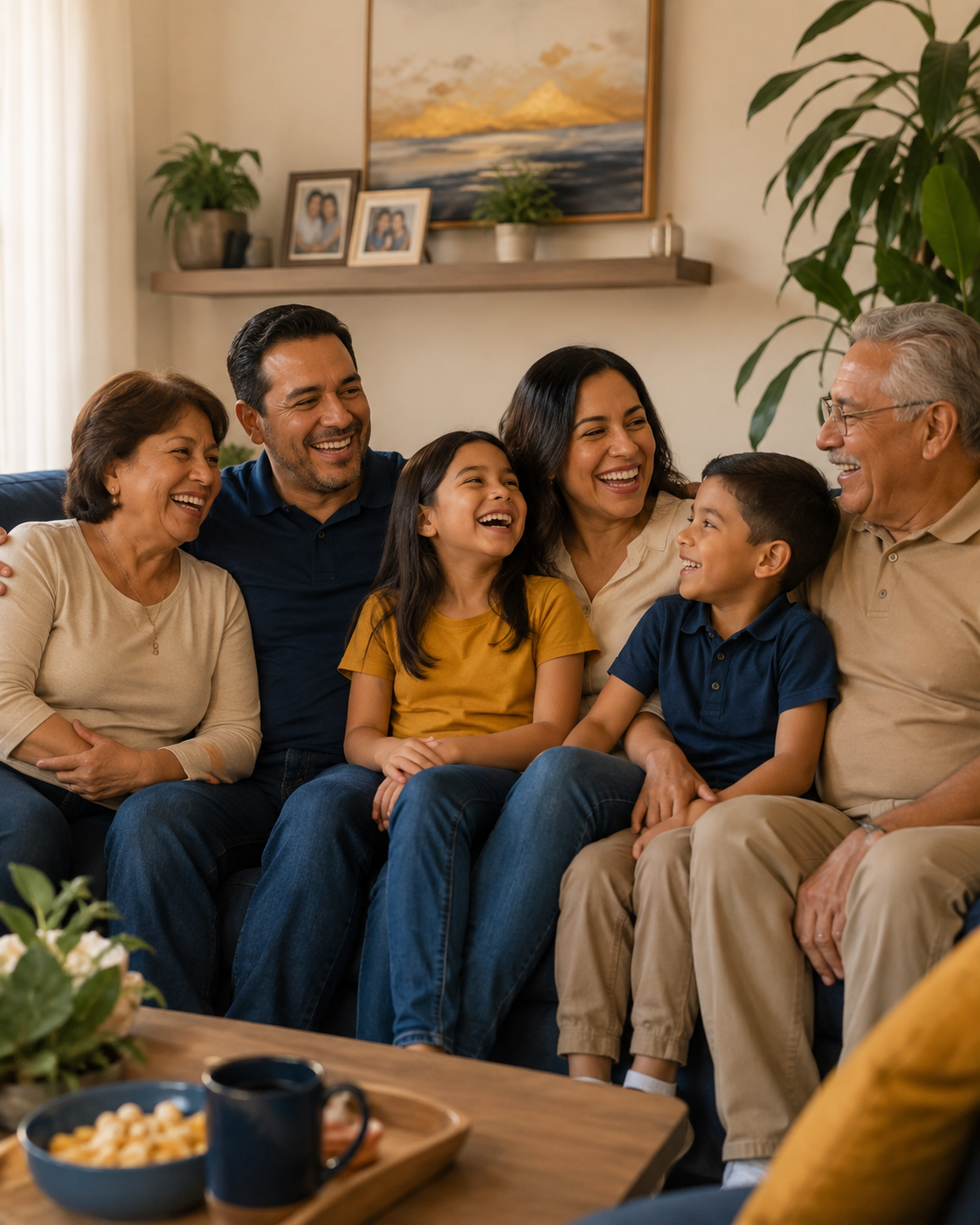 Multigenerational family together at home